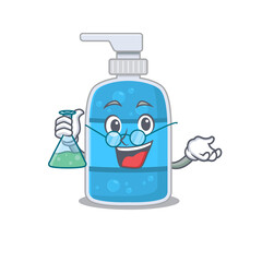 Wall Mural - caricature character of hand wash gel smart Professor working on a lab