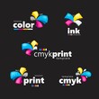 Set logo cmyk print polygraphy abstract butterfly colorful flyer  black background