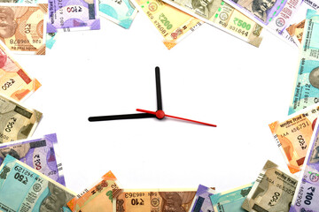 Time is Money,Time and money concept, Indian Currency, Rupee, Indian Rupee,Indian Money, Business, finance, investment, saving and corruption concept - Image