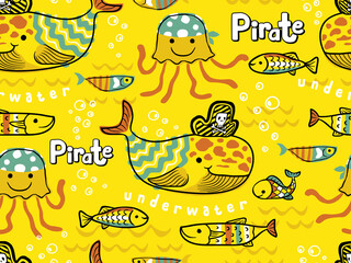 Canvas Print - seamless pattern of marine animals pirate cartoon