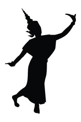 Vector silhouette of a thai culture dancing woman. Isolated vector on white background.