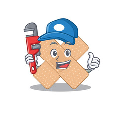 Canvas Print - cartoon mascot design of cross bandage as a Plumber with tool