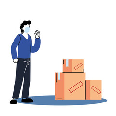 client man with mask and boxes vector design