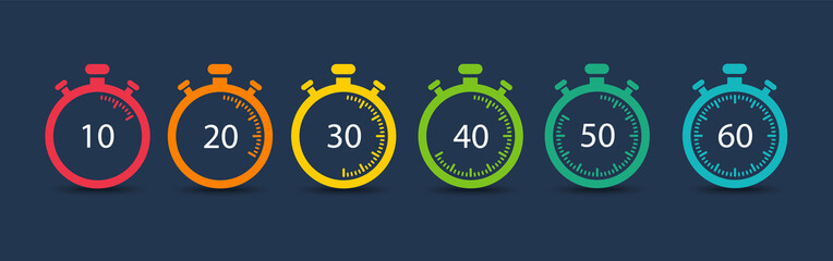 timer. stopwatch. countdown 10.20,30,40,50,60 minutes. vector icons