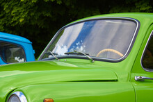 Green Retro Car,beautiful Vintage Retro Car On The Street Close Up