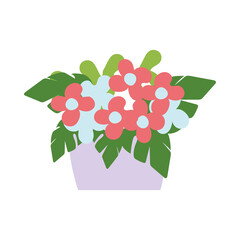 Canvas Print - flowers with leaves inside pot vector design