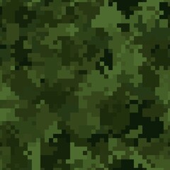Wall Mural - Military camouflage seamless pattern. Woodland digital pixel style.
