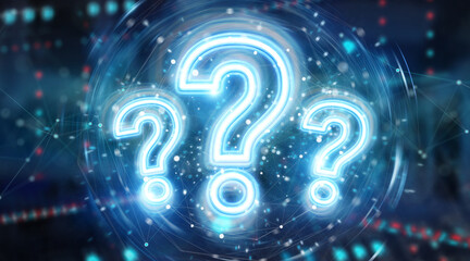 Fototapete - Digital question marks holographic interface 3D rendering