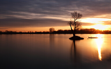 Canvas Print - Beautiful landscape view of tree and lake at sunrise