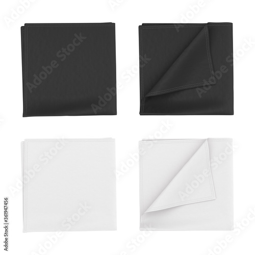 Download Set Of Black And White Folded Bandana Scarf Shawl Kerchief Scarve Napkin Drape Of Top View 3d Illustration Of A Template Mock Up For Printing Design Logo Branding On Fabric Stock Illustration
