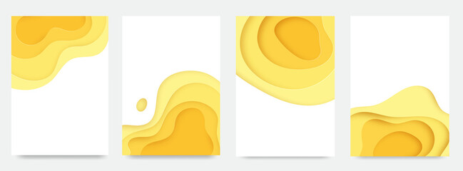 Wall Mural - set of dynamic papercut 3d poster. yellow liquid wavy form with shadow in minimalistic style. abstra