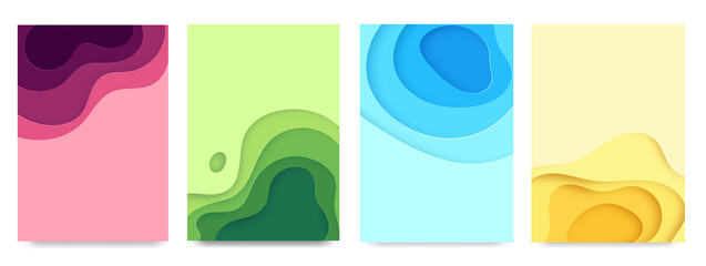 Wall Mural - vertical banners set with 3d abstract paper cut shapes. vector design layout for business presentati