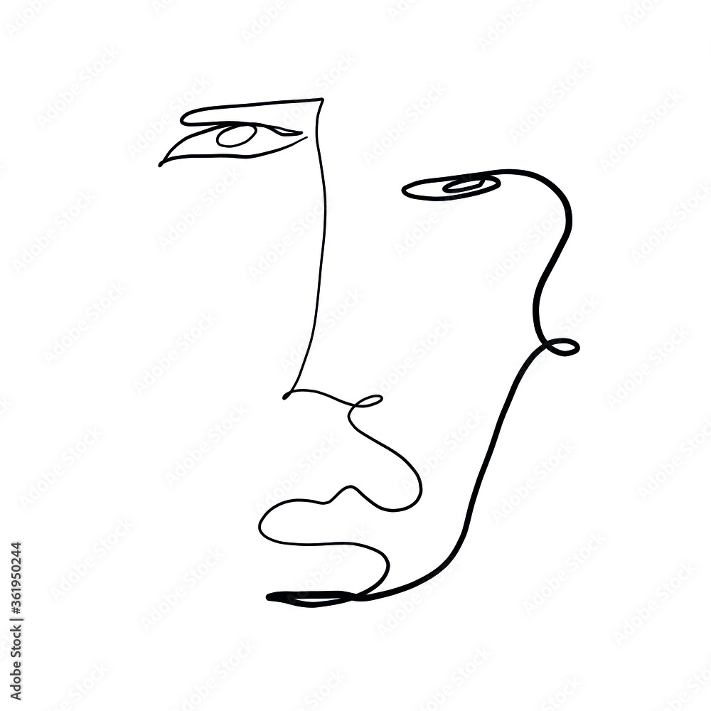 Minimal abstract cubism face. Linear abstract face. Minimalist avatar of man or woman. Continuous line drawing. Design for home decor.  - obrazy, fototapety, plakaty 