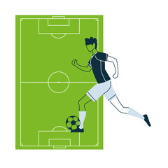 Canvas Print - Soccer player man with ball and court vector design