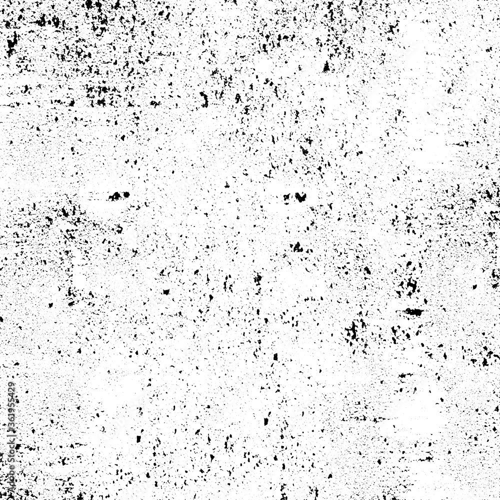 Grunge background black and white. Texture of chips, cracks, scratches, scuffs, dust, dirt. Dark monochrome surface. Old vintage vector pattern