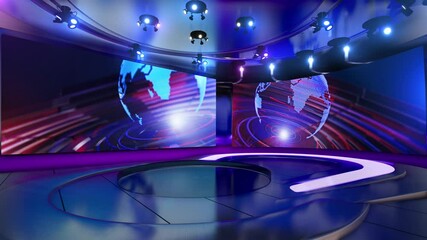 Wall Mural - 3d virtual news studio green screen background