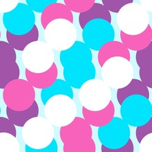 Simple Bubble Circle Confetti Seamless Pattern Background Wallpaper. Combination Colors Of White, Blue, Pink, And Purple. Happy Pattern For Textile, Card, Fabric, Paper, Interior, Decor And More.