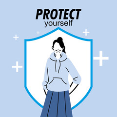 Sticker - woman with mask protecting himself virus