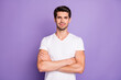 © deagreez - Portrait of his he nice attractive lovely content well-groomed guy sale manager folded arms isolated over bright vivid shine vibrant lilac violet purple color background