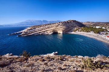 Canvas Print - Matala bay, rock and beach on the island of Crete