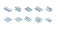 Rolled Metal Metallurgical Steel Products  - Set Of Isometric Icons For Industry And Metallurgy