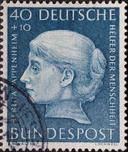 GERMANY - CIRCA 1954: A Postage Stamp Printed In Germany Showing An Image Of Bertha Pappenheim, Circa 1954.