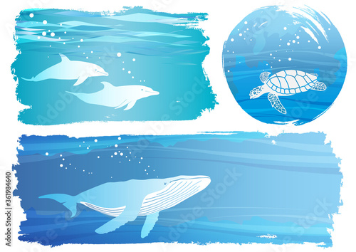 海の生き物 背景イラストセット Stock Vector Adobe Stock