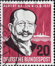 GERMANY - CIRCA 1957: A Postage Stamp Printed In Germany Showing An Image Of Albert Ballin With A Ship In The Background, Circa 1957.