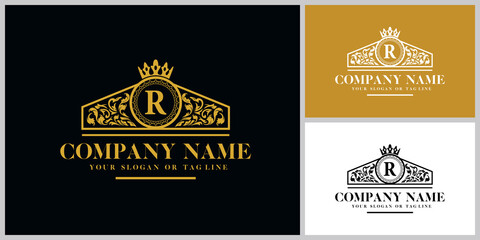 Letter R logo design luxury gold