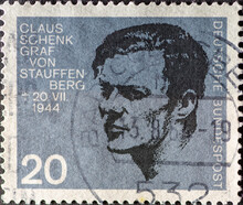 GERMANY - CIRCA 1964: A Postage Stamp Showing A Portrait Of XXX Who Was A Resistance Fighter Against Adolf Hitler. 20th Anniversary In 1964