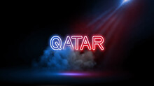 Qatar Is A Peninsular Arab Country Whose Terrain Comprises Arid Desert And A Long Persian (Arab) Gulf Shoreline Of Beaches And Dunes. Studio Room With Neon Lights.