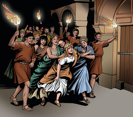 Ancient Rome - Roman wedding. The bride is taken to the new house