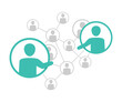 Network management scheme - vector illustration of people community which contains people icons or avatars connected to each other by lines with two people in friendship or cooperation