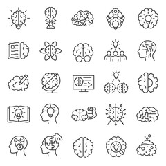 Wall Mural - knowledge, intellect, iq, icon set. logic, understanding, learning, linear icons. brainstorm, invent