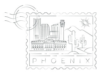 Wall Mural - Phoenix stamp minimal linear vector illustration and typography design, Arizona, Usa