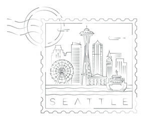 Wall Mural - Seattle stamp minimal linear vector illustration and typography design, Washington, Usa