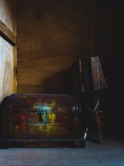 Poster - Vertical shot of an old medieval wooden chest