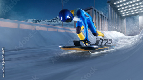 Dekoracja na wymiar  sport-szkieletowy-bobsleje-saneczkarstwo-sportowiec-zjezdza-saniami-po-lodowym-torze-zima