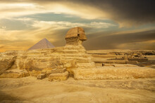 The Great Sphinx Of Giza In A Beautiful Moody Sunset, Cairo, Egypt