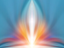 Abstract Futuristic Multicolor Energy Flower On The Blue Color Background.