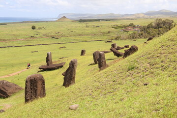 Canvas Print - Moaïs du volcan Rano Raraku à l'île de Pâques