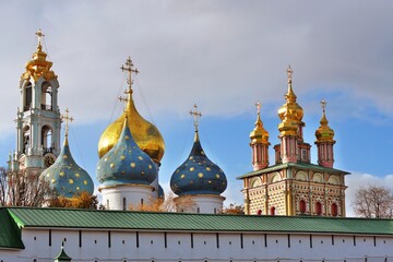 Architecture of Trinity Sergius Lavra, Sergiyev Posad, Russia. Color photo.