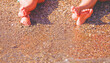 Summer holiday and leisure concept. Close up of children's feet in sea water.