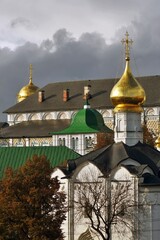 Architecture of Trinity Sergius Lavra, Sergiyev Posad, Russia. Color photo.