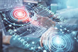 © peshkova - Double exposure of man and woman working together and technology theme drawing hologram. Big data concept. Computer background.