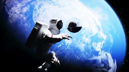 Wall Mural - astronaut and human skull in outer space in glass sphere. apocalypse concept. 3d rendering.