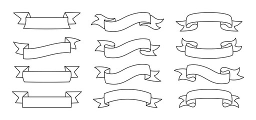 Wall Mural - ribbon line set. tape blank flat collection, decorative contour icons. vintage outline design, ribbo