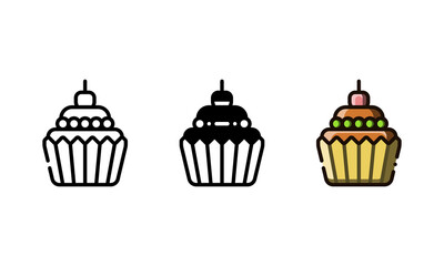 Cupcake icon. With outline, glyph, and filled outline style