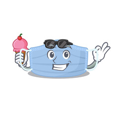 Poster - A cartoon drawing of surgical mask holding cone ice cream