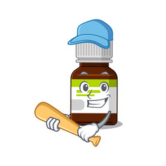 Canvas Print - Attractive antibiotic bottle caricature character playing baseball